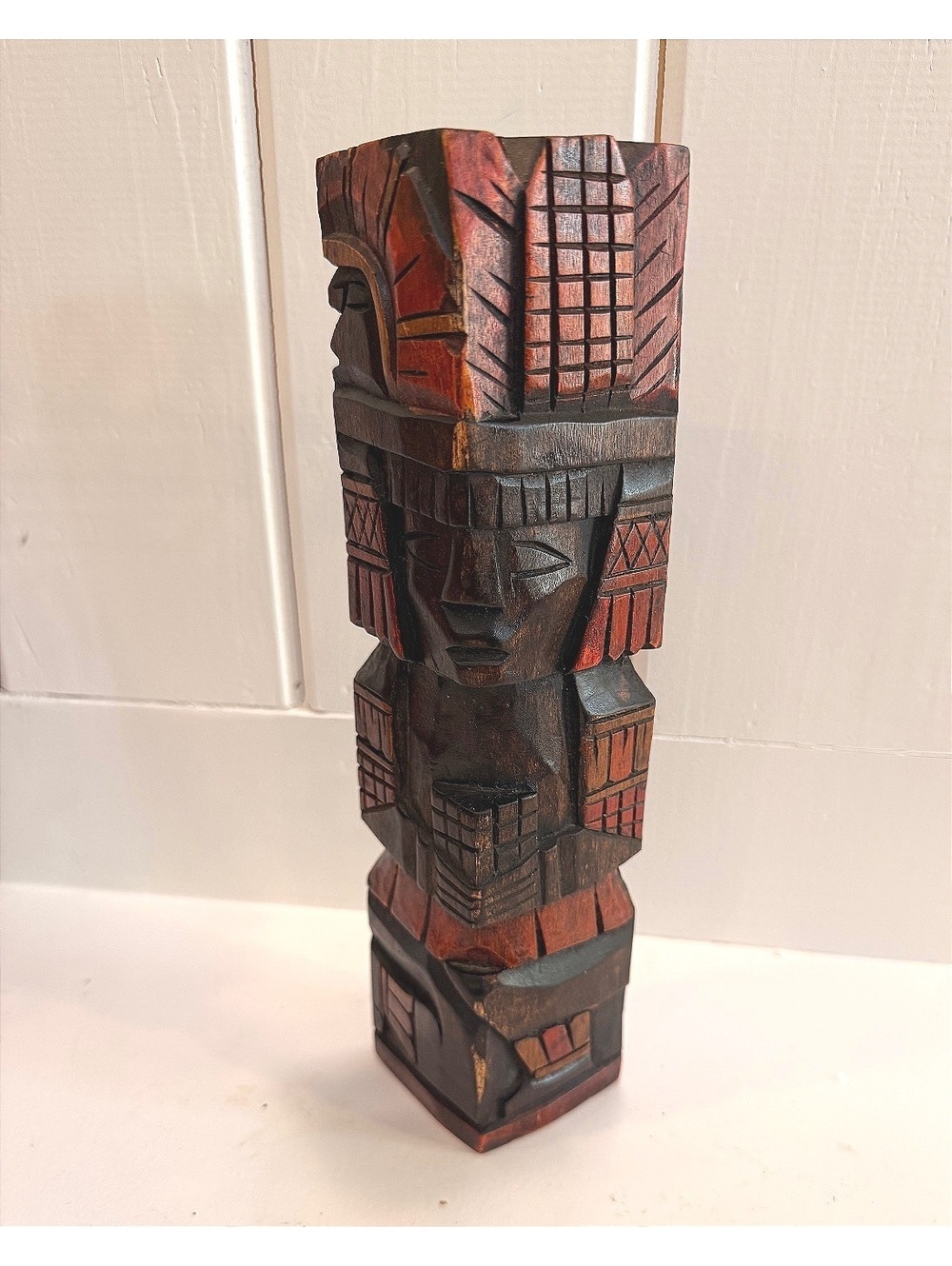 Vintage hand carved wooden Mesoamerican-style Totem pillar from Mexico